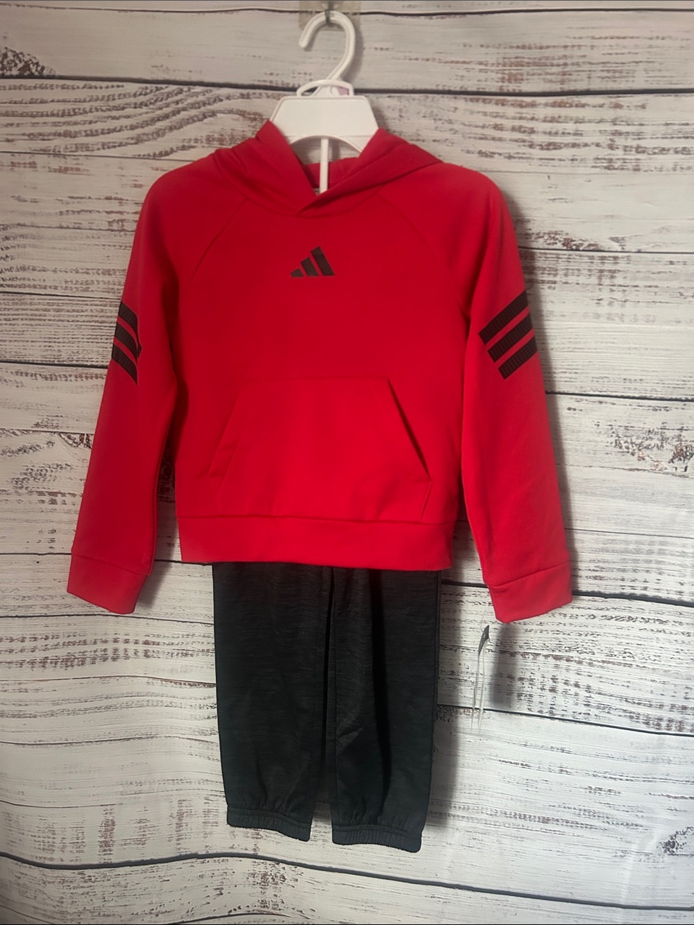 NWT Adidas Red Hoodie with Black Sleeve Stripes matching set size 6